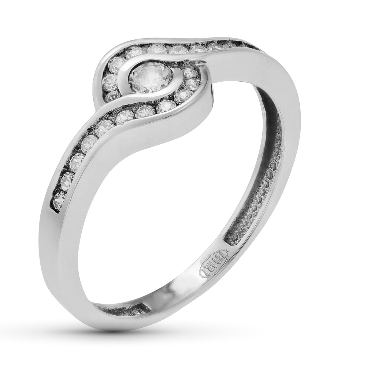18K hvidguldsring med zirkon Bredde: 7,5 mm