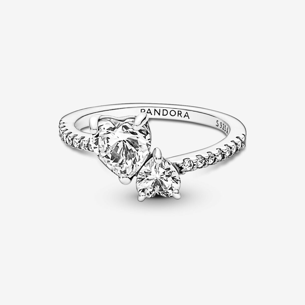 Coeur Double - Blanc & Argent - Bague Pandora