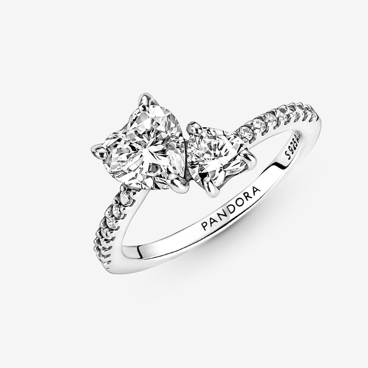 Double Heart - White &amp; Silver - Pandora Ring