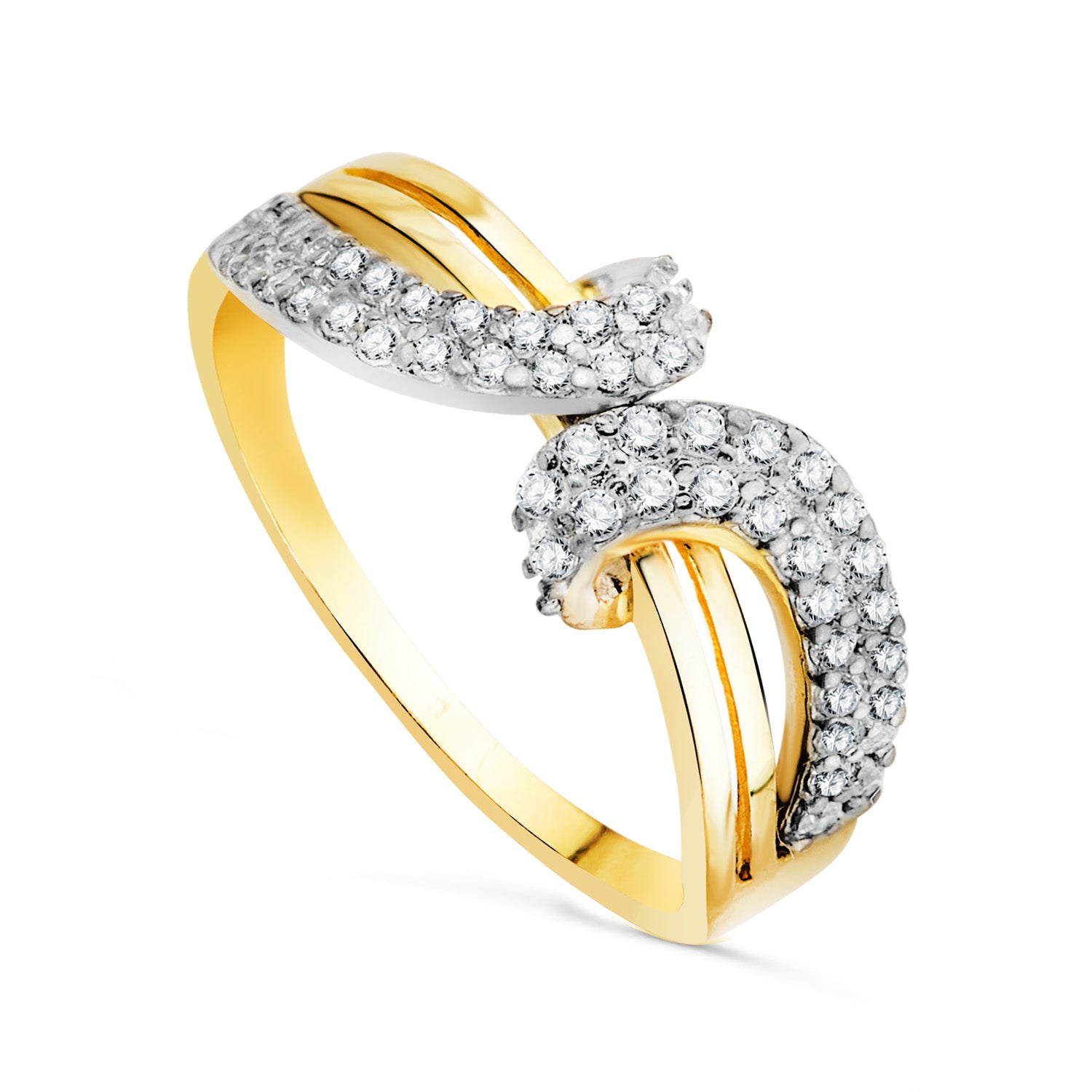 Bague Ouverture en Or Bicolore 18K avec Motique Croix de Zircon Largeur 8MM