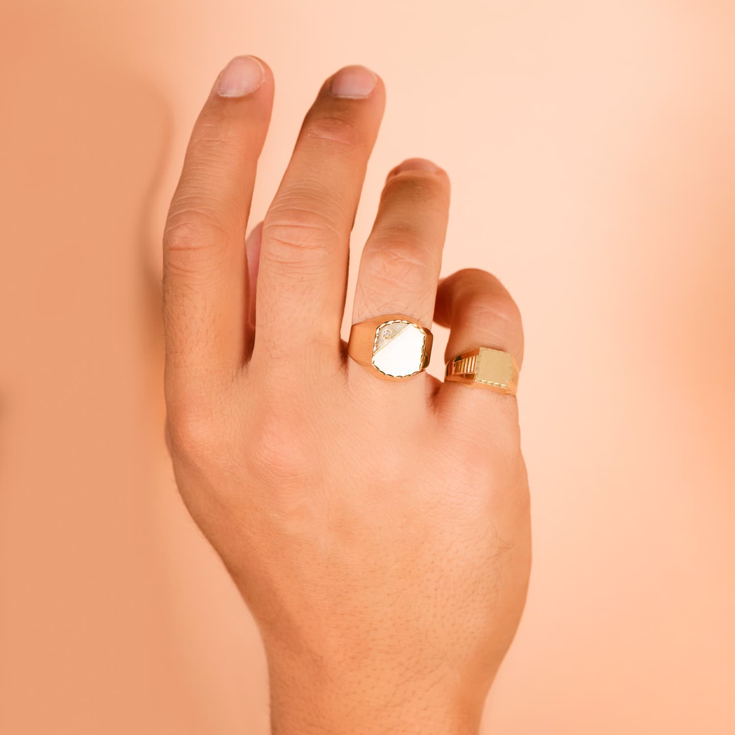 18K Gul Guld Herre Signet Ring Zirkon 13 x 11 mm