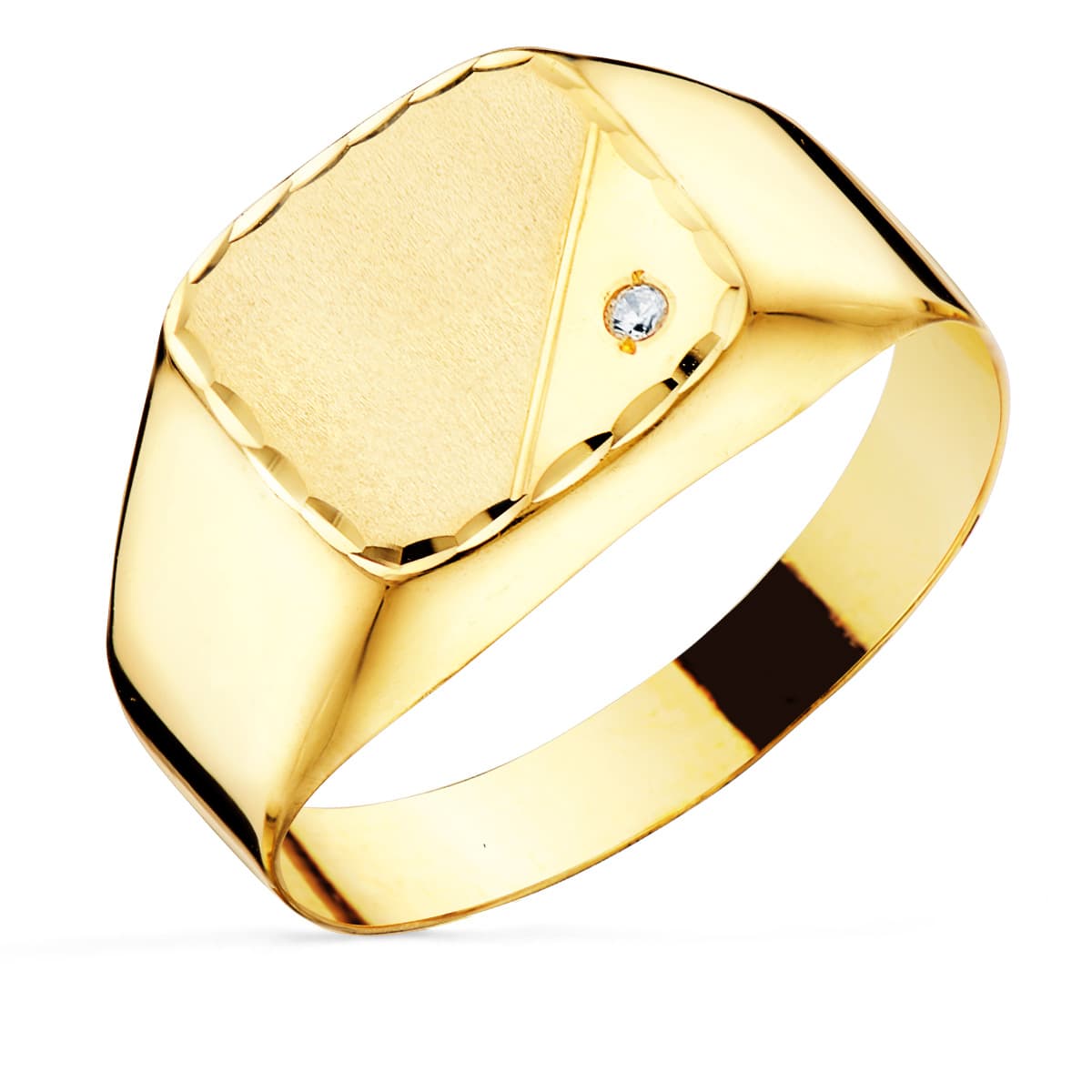 Anello con sigillo da uomo in oro giallo 18 carati Zircone 12 x 11 mm