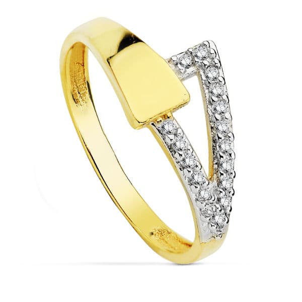 18K Bague Zircon en Or Bicolore