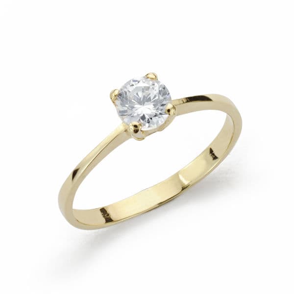 Anillo Solitario Oro Amarillo 18K Con Circonitas