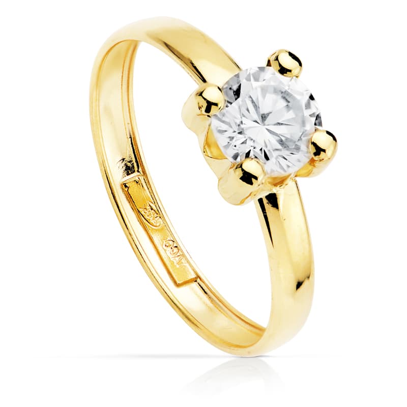 18K gul guld zirkon solitaire ring