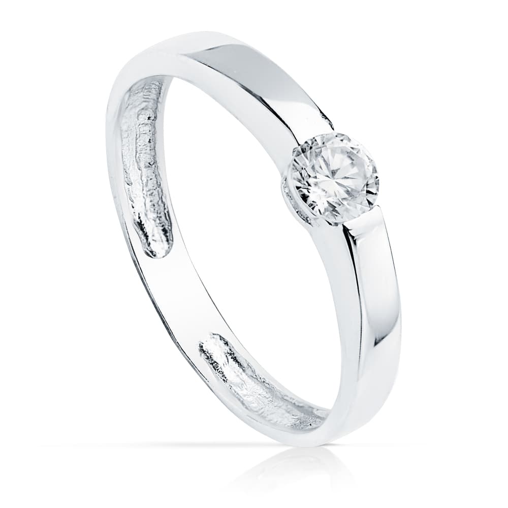 18K Bague Solitaire Zircon en Or Blanc