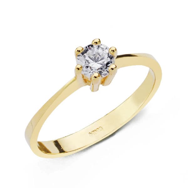 18K Yellow Gold Zircon Solitaire Ring