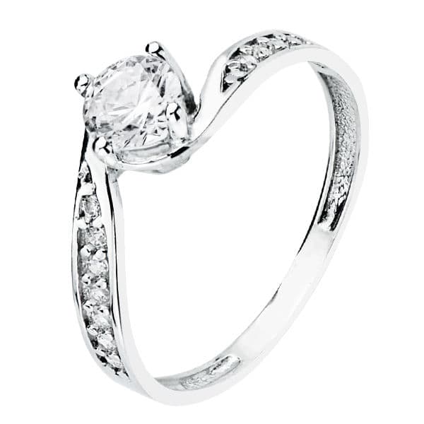 18K vitguld Zircon Solitaire Ring