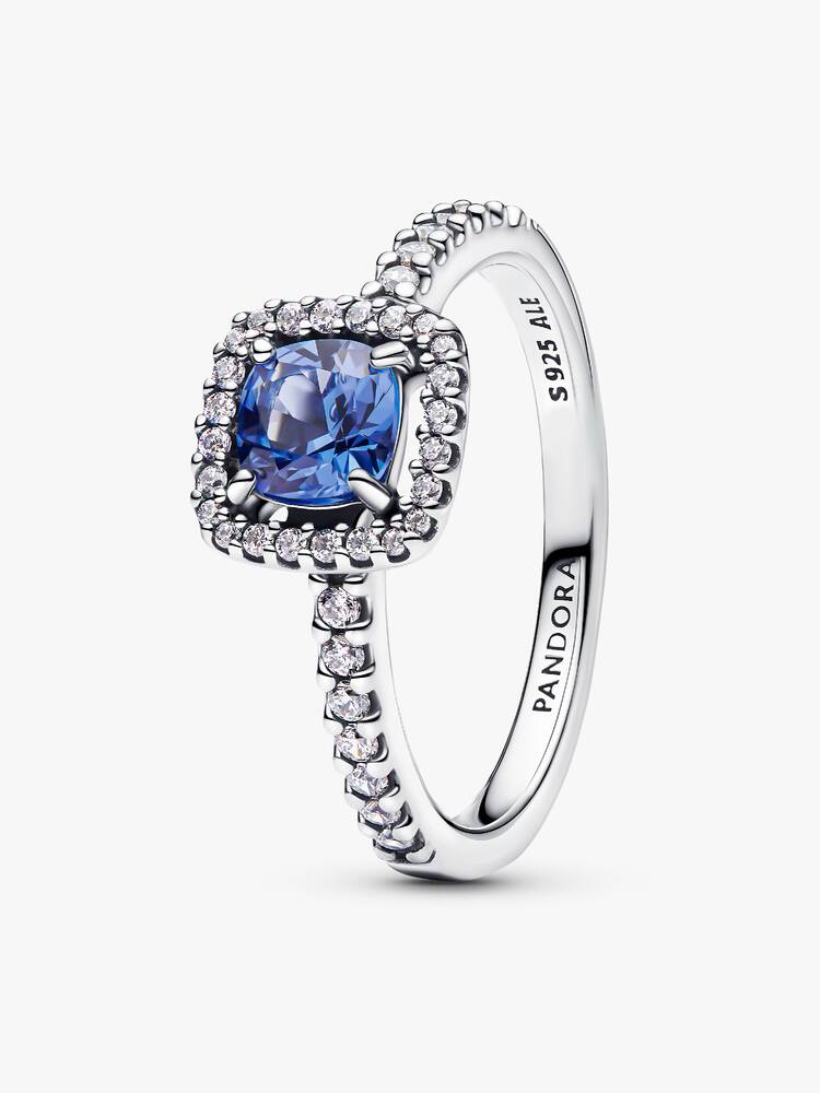 Glitrende Firkantet Blå Halo Ring | Pandora
