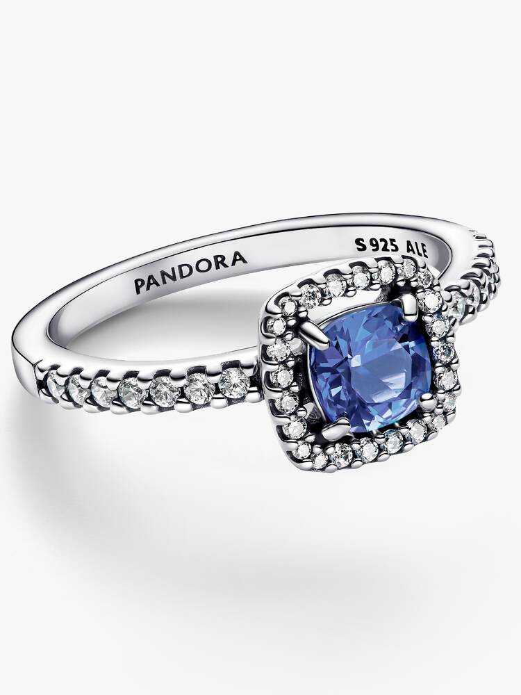 Glitrende Firkantet Blå Halo Ring | Pandora