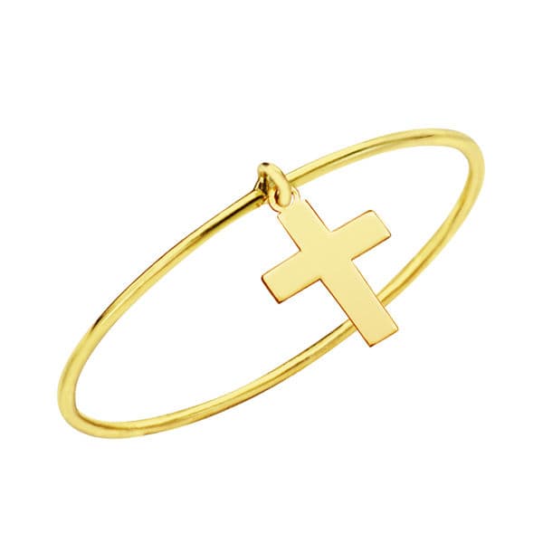 Bague en Or 18K avec 0,5 mm de Large Uni 0,5 mm Bague en Or avec Pendentif en Forme de Croix 7,5 X 5 mm