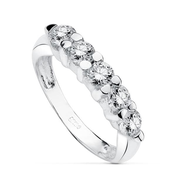18K hvidguld Five Zircon Ring 4 mm