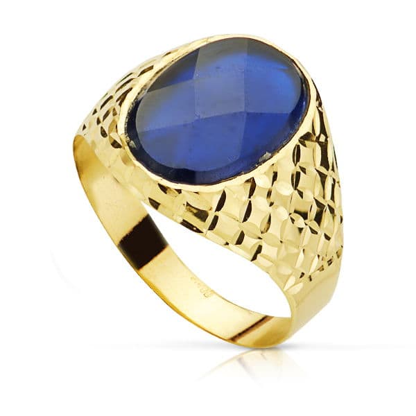 Siegelring aus 18-karätigem Gelbgold für Herren, Saphir-Spinell, 14 x 10 mm