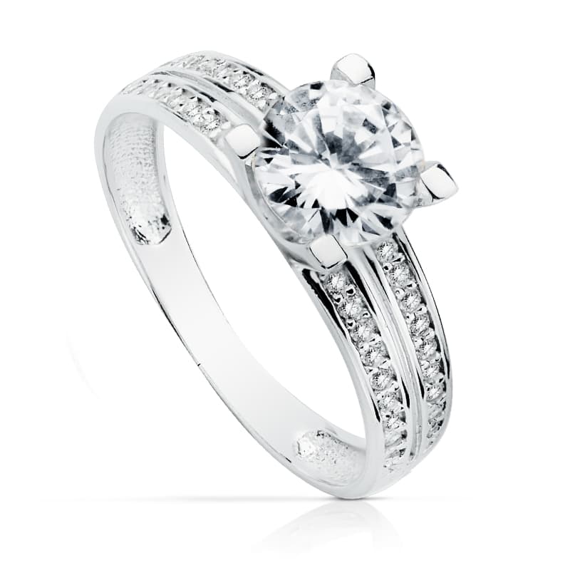 18K hvidguld Zircon Solitaire Ring 7mm