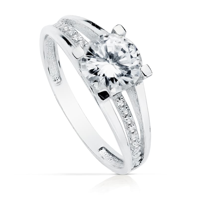 18K Bague Solitaire Zircon en Or Blanc 7 mm