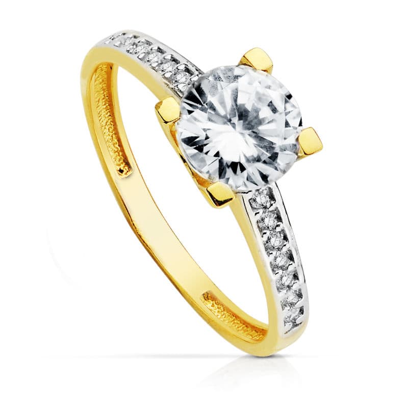 18K Yellow Gold Zircon Solitaire Ring 7.00 14-P
