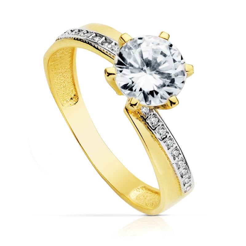 18K Gulguld Zirkon Solitaire Ring 7,00 18-P