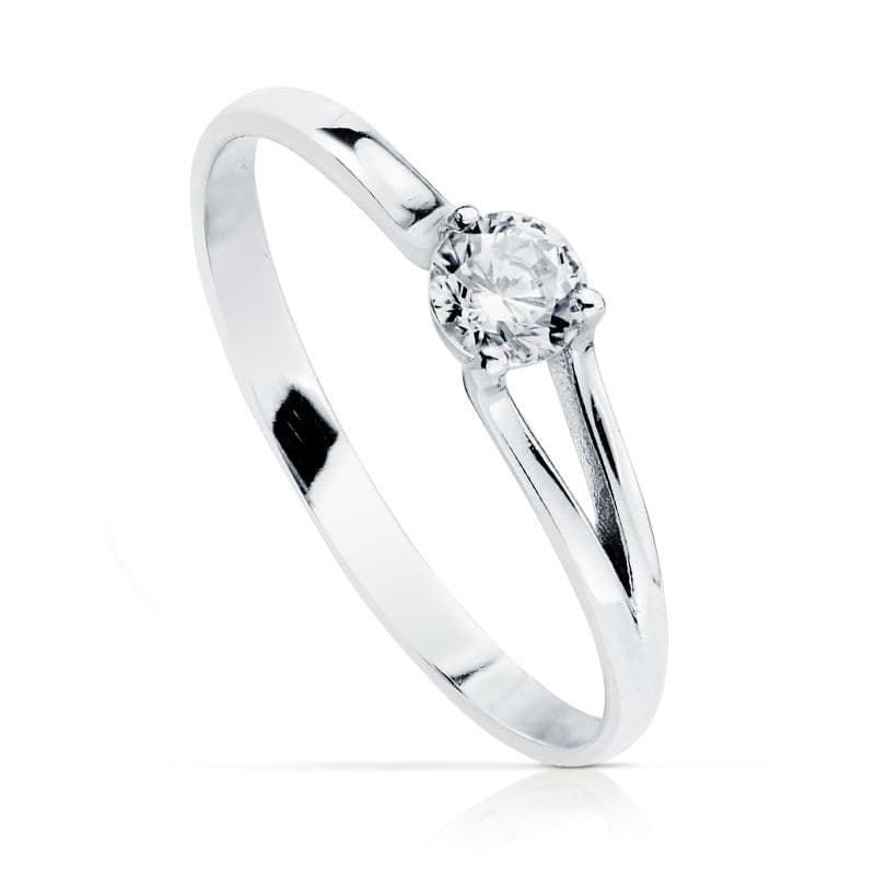 18K Bague Solitaire Zircon en Or Blanc 4 mm