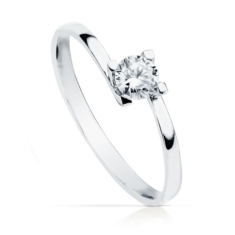 18K witgouden solitaire ring met zirkoon, 4 mm