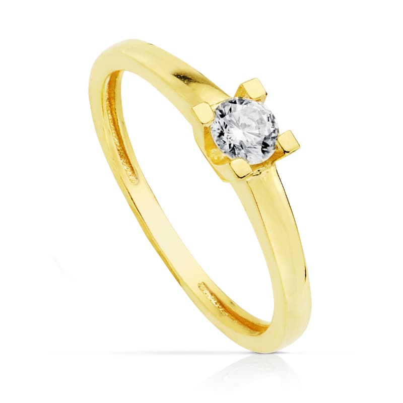 18K Yellow Gold Zircon Solitaire Ring 4.00 mm