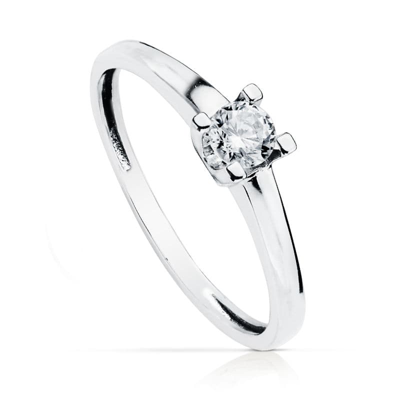Anillo Solitario Oro Blanco 18K Circonitas 4mm