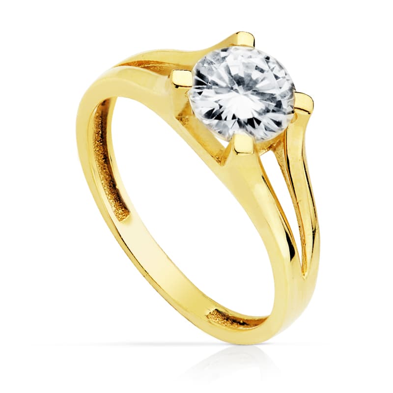 18K geelgouden solitaire ring met zirkoon, 7,00 mm