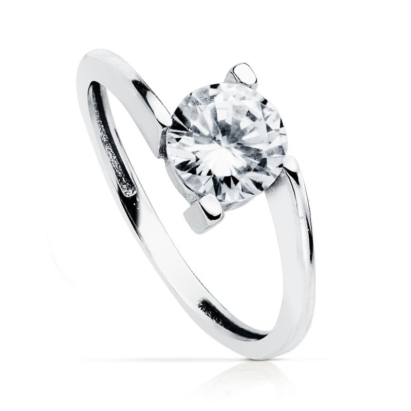 18K Vitguld Zircon Solitaire Ring 6,50 mm