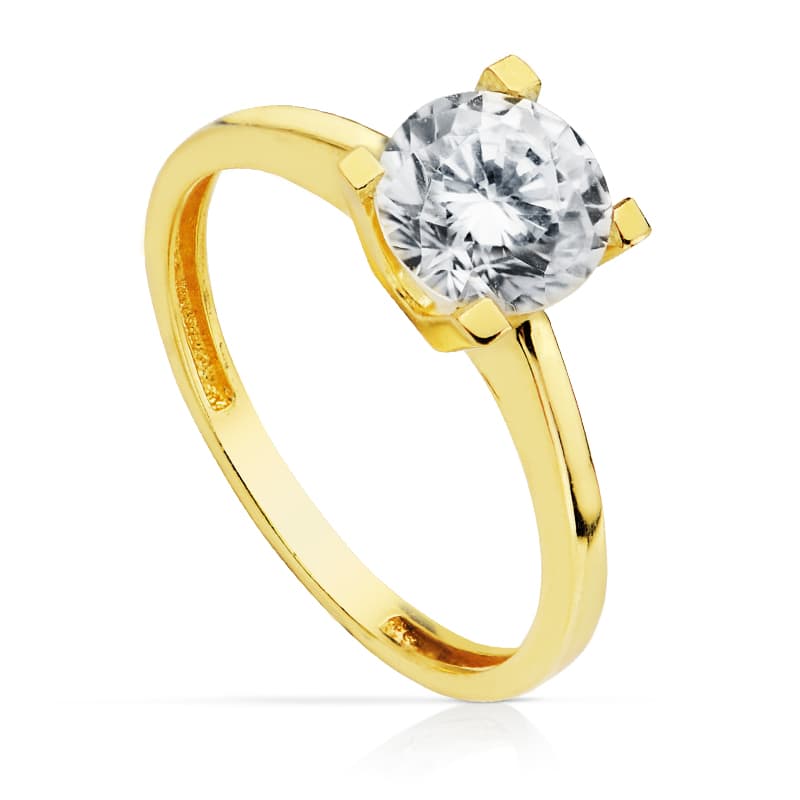 18K Bague Solitaire Zircon en Or Jaune 7.00 mm