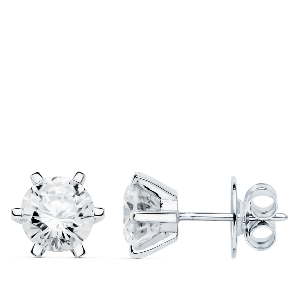 18K Boucles d'oreilles Zircon en Or Blanc 7X7 mm Fermoir Poussettes Papillon