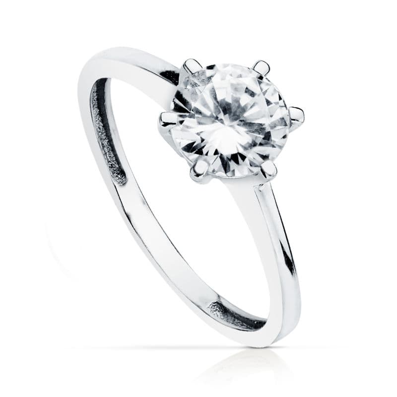 18K Bague Solitaire Zircon en Or Blanc 7.00 mm