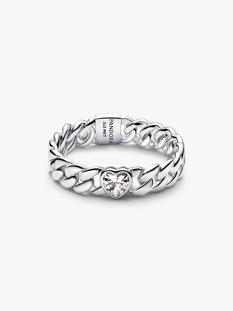 Sølv Cuban Link Heart Ring | Pandora
