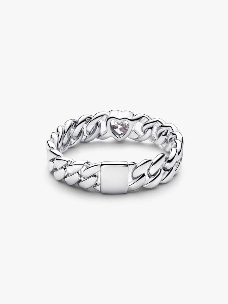 Sølv Cuban Link Heart Ring | Pandora