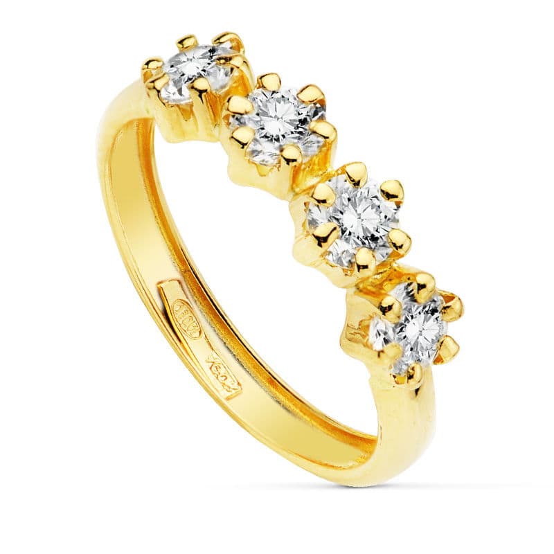 18K Bague en Or Zircon 4 mm