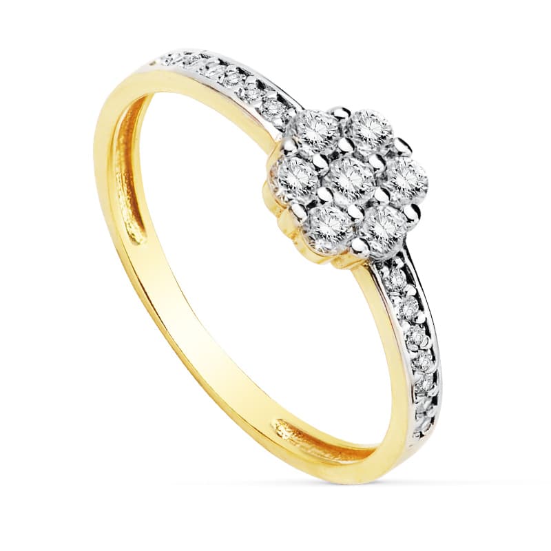 18K Bague Zircon en Or Bicolore