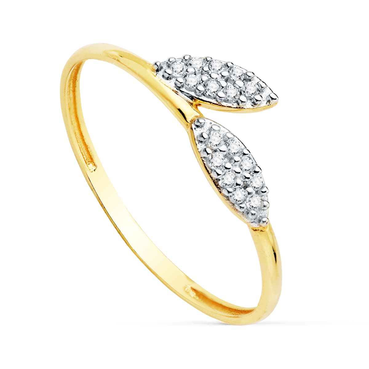 Anel de zircão em ouro bicolor 18K