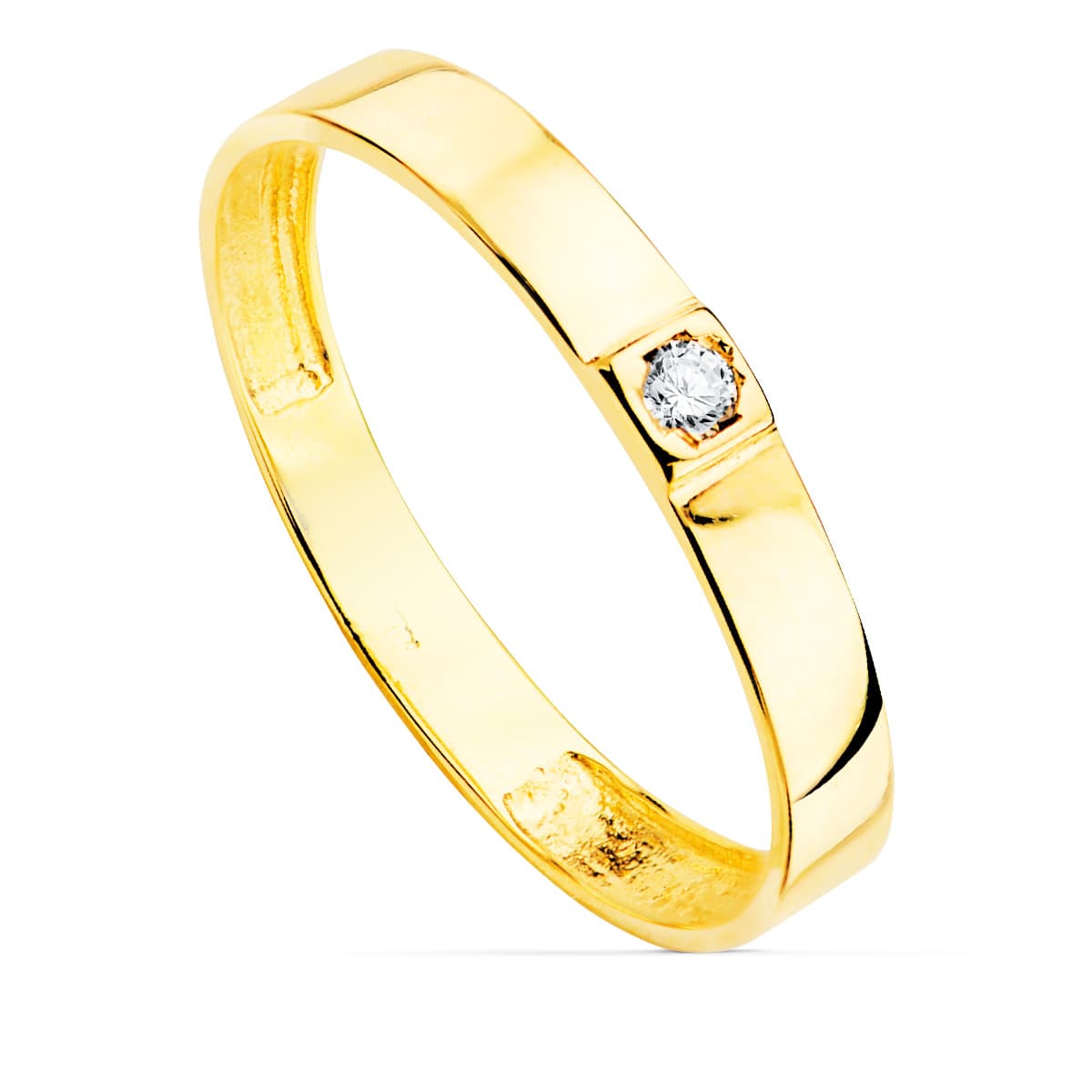18K Gulguld Ring 1 Zirkon Bredde 3 mm