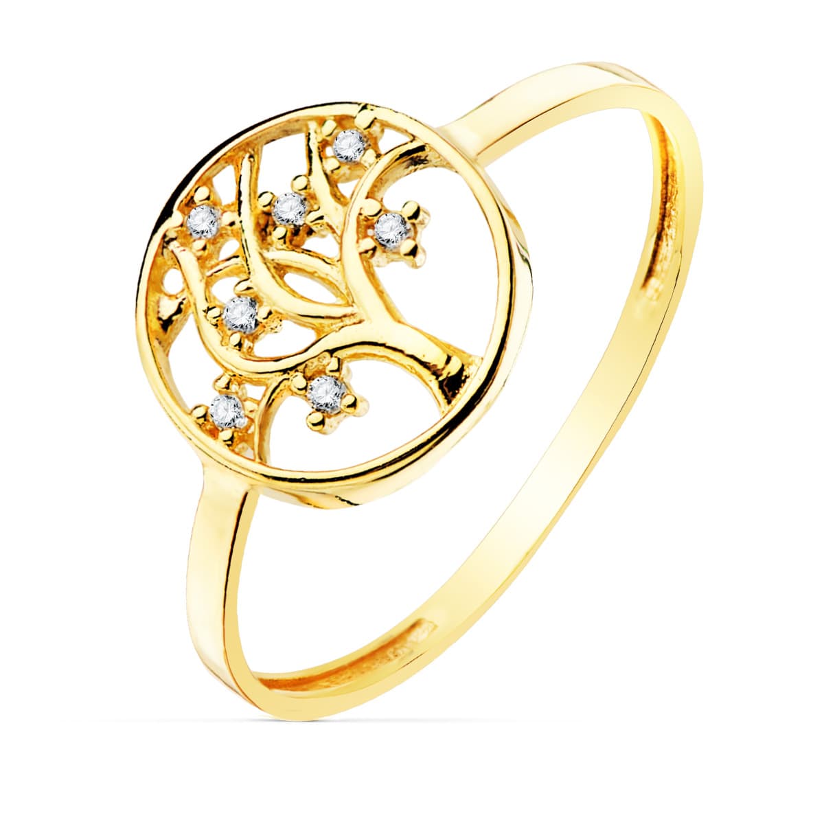 18K gult guld Tree of Life Ring & Zirkon 10MM Ring Bredd 1,2 mm