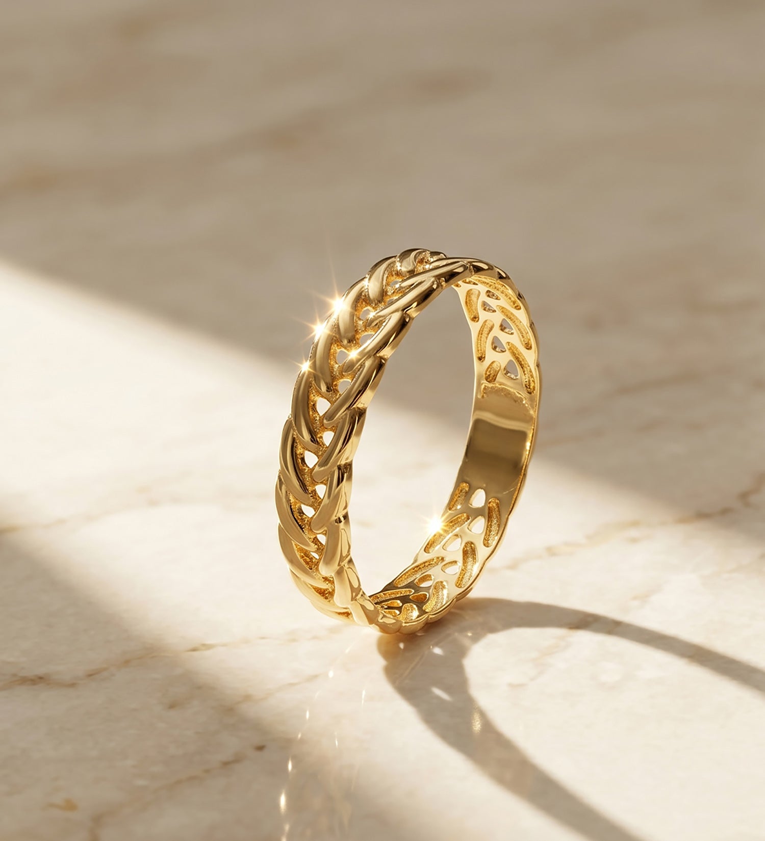 Anello Spiga intrecciato in oro giallo 18 carati, larghezza 3,5 mm