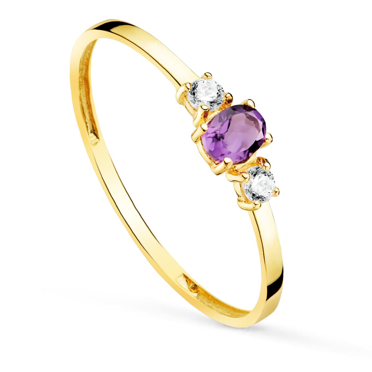 18K Gulguld Ring Ametyst 4X3 mm og Zirkoner Bredde 1 mm