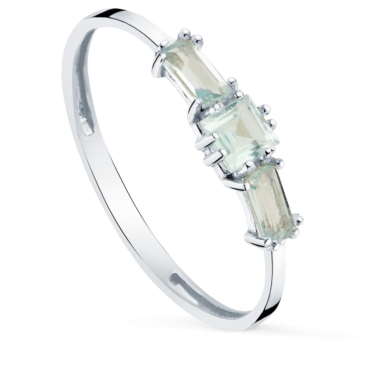 18K White Gold Ring & 3 Blue Topaz 4X2MM