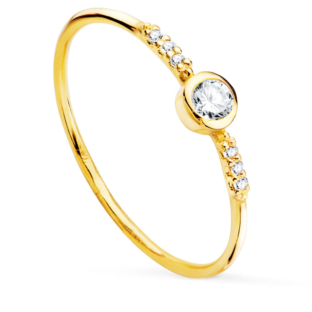 18K Yellow Gold Solitaire 7 Natural White Topaz 01685 Qts Width 3.5 mm