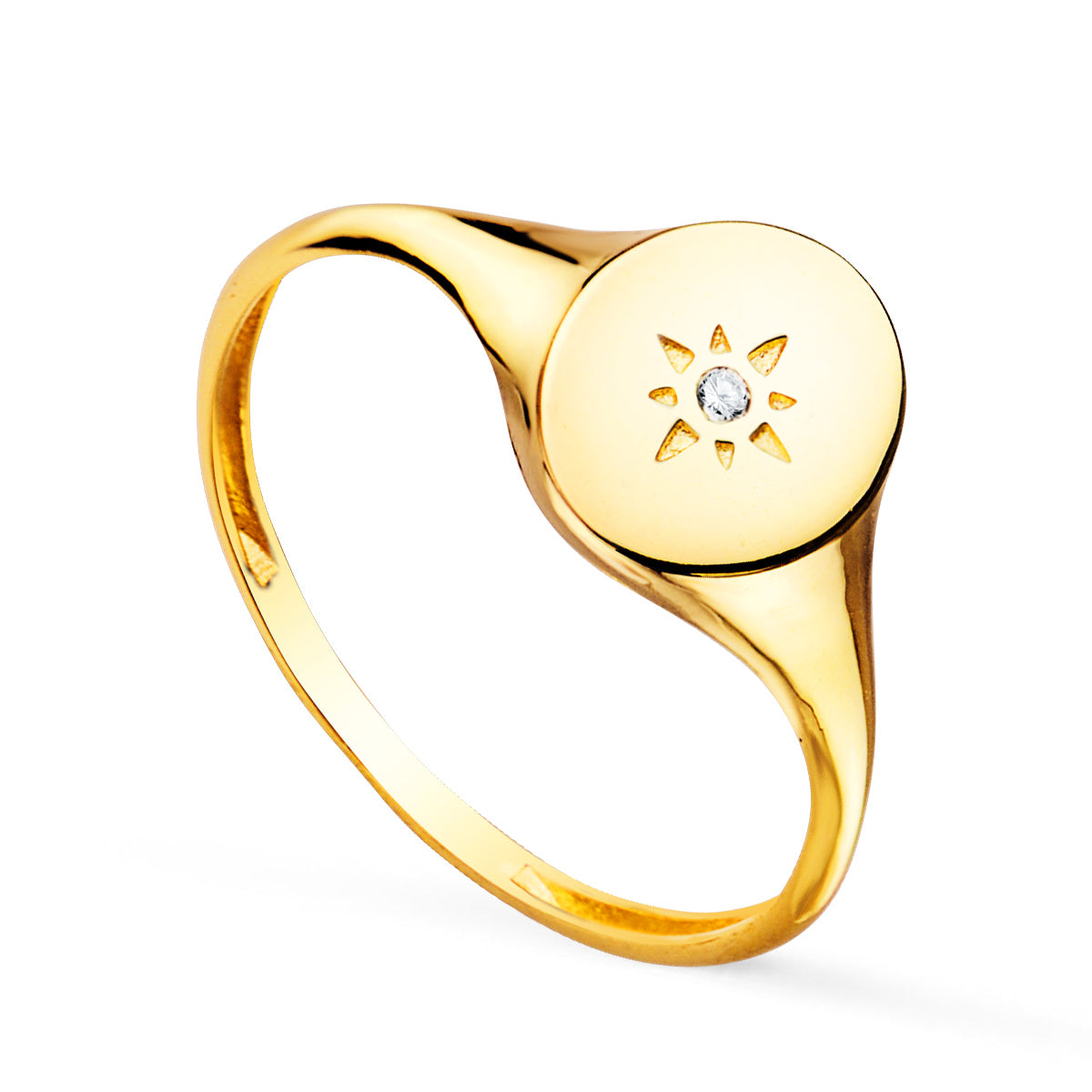Anel de sinete em ouro amarelo 18K para mulheres com zircônia 9 x 8 mm