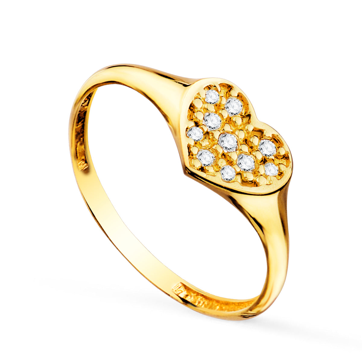 Herz-Siegelring für Damen aus 18-karätigem Gelbgold mit Zirkonen, 9 x 8 mm