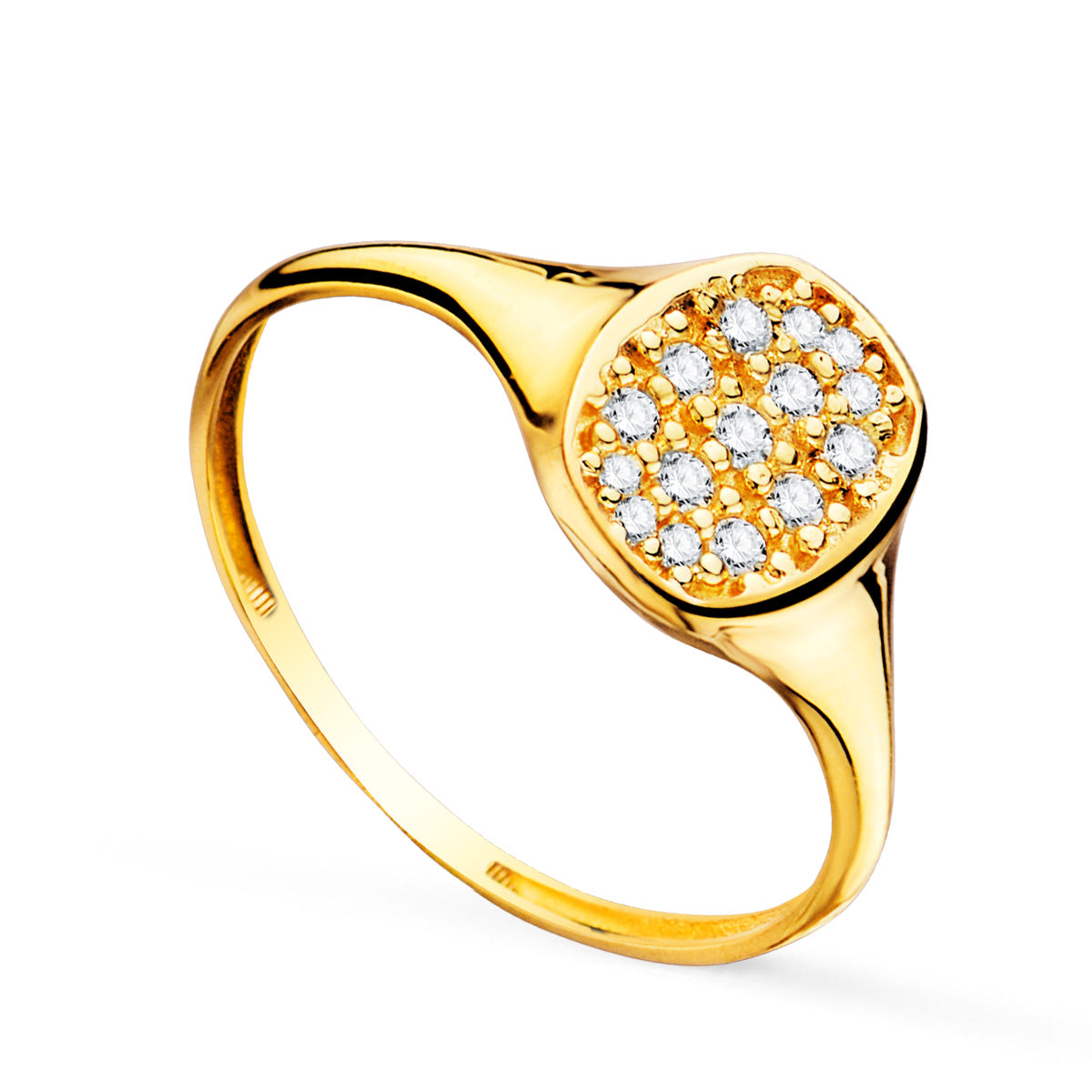 18K geelgouden dameszegelring zirkonen 9 x 7 mm