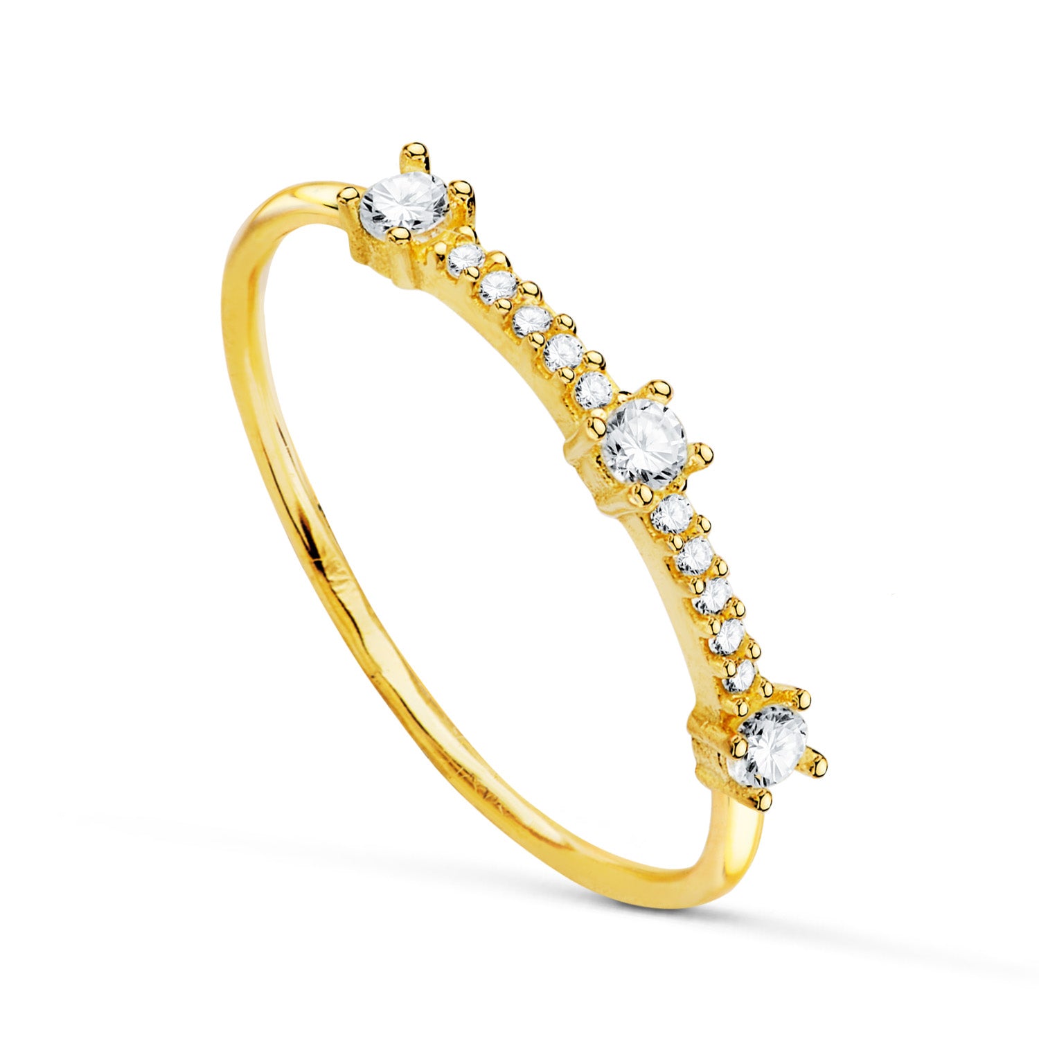 Anel em ouro amarelo 18K com zircão nas pontas Largura do corpo: 2MM