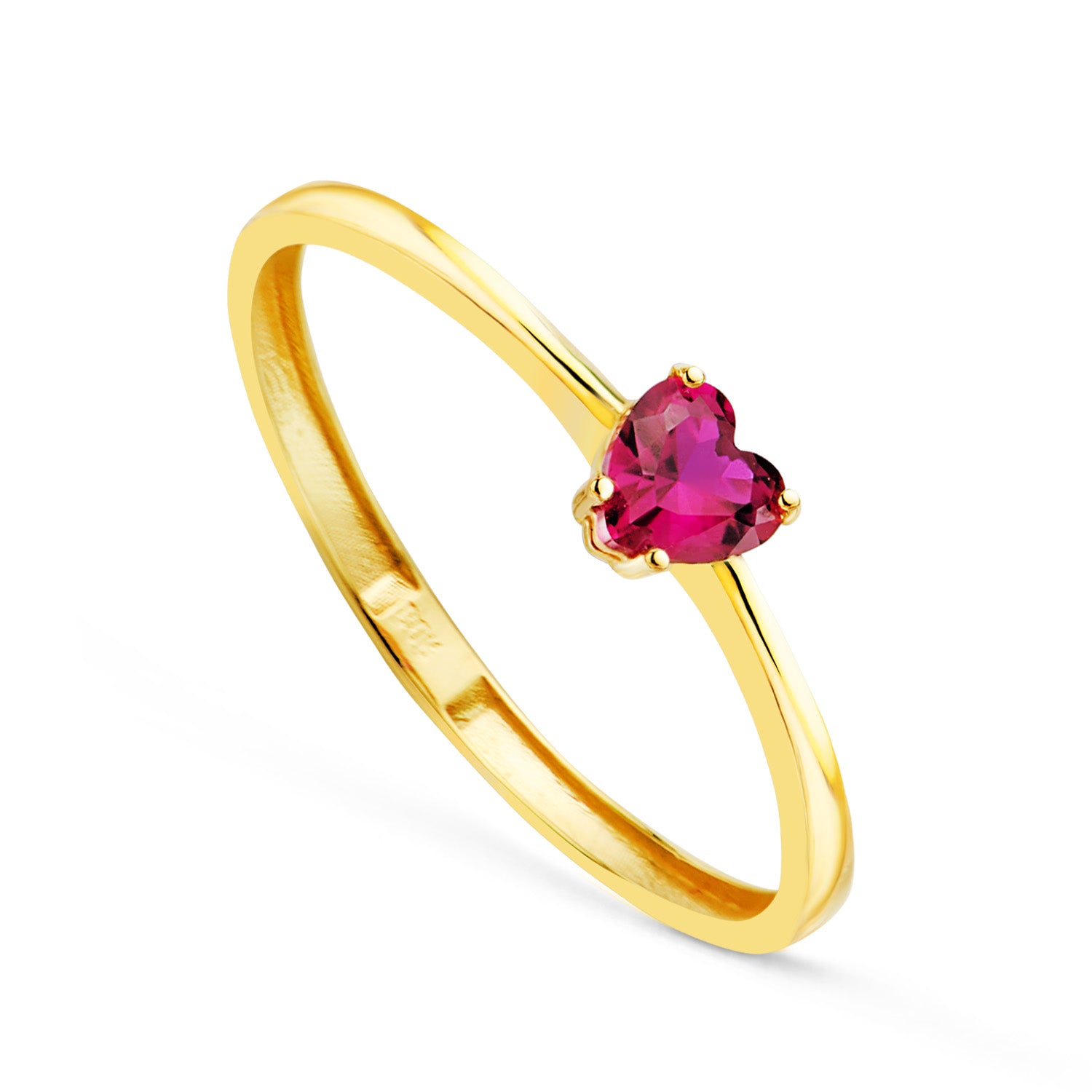 Rekonstrueret rubin korund hjertering 18K gul guld 4X4 mm med 4 ben