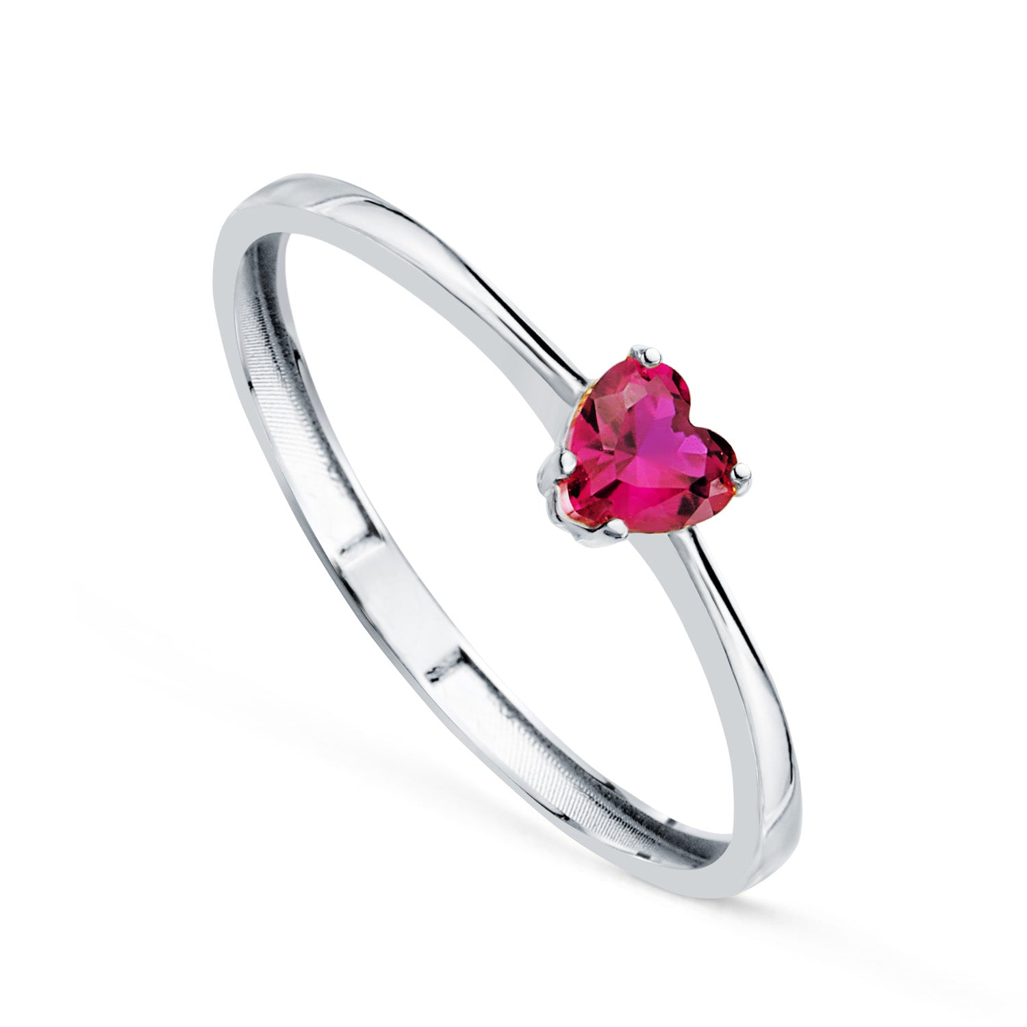 Reconstructed Ruby Corundum Heart Ring 18K Yellow Gold 4X4 mm with 4 Prongs