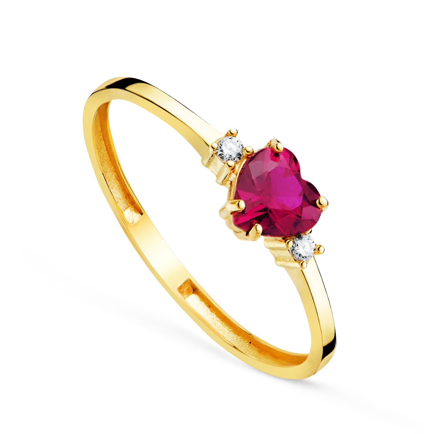 Rekonstruerad Ruby Corundum Heart Ring 18K Guld Guld 5X5 mm med Zirconia