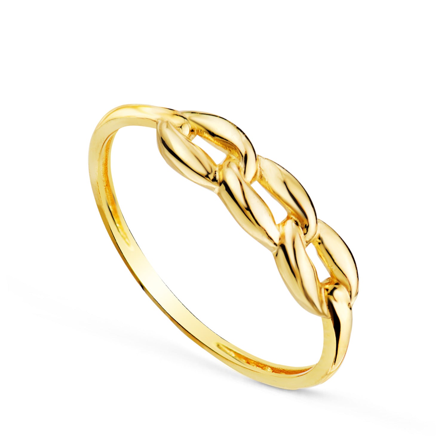 18K Two-tone Gold Ring with Three Smooth and Shiny Links Width: 4 mm
