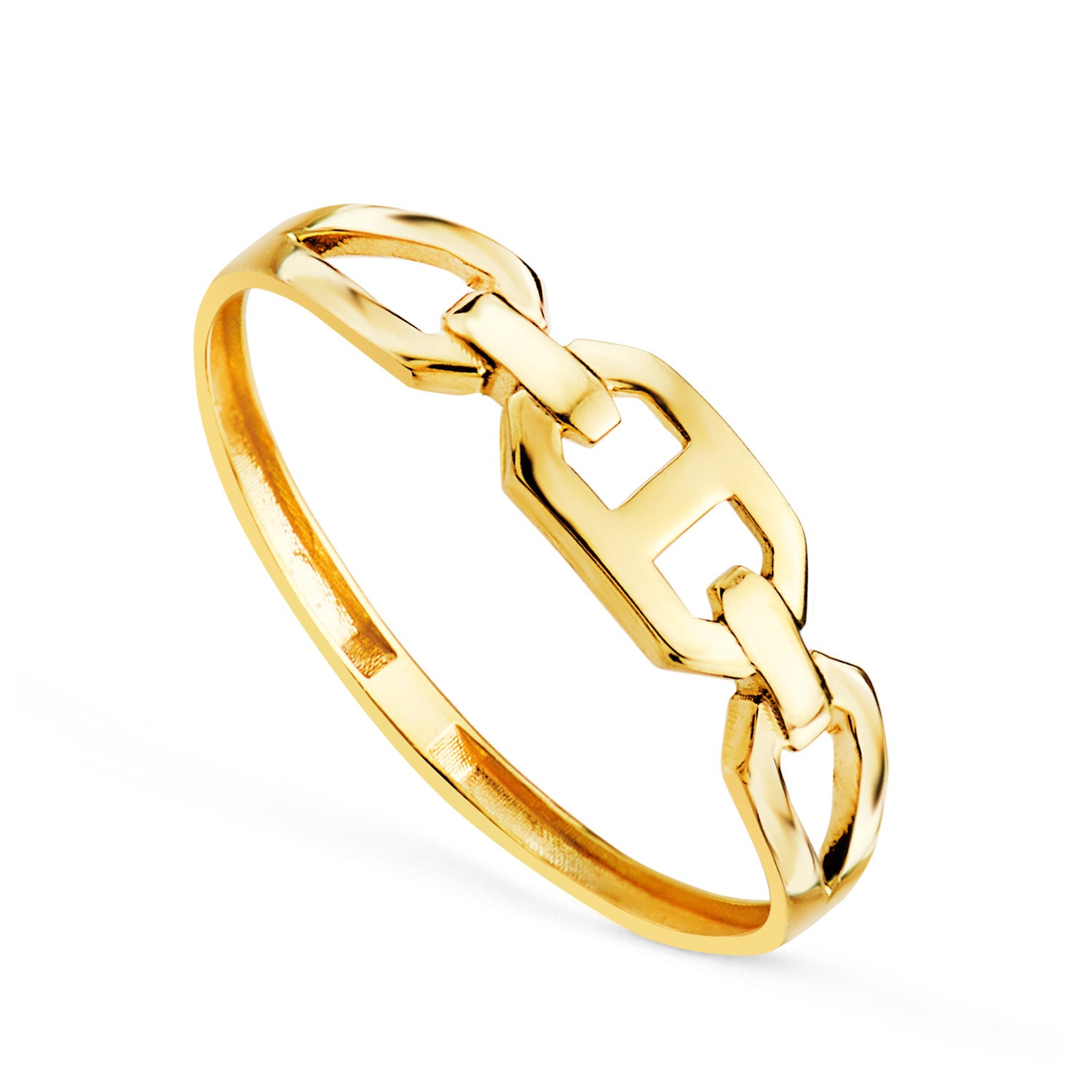 Bague en Or Jaune 18K avec Ancre Ajourée et Brillante Largeur du Maillon : 4MM